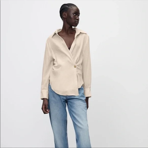 Zara Wool Blend Wrap Long Sleeve Side button Top Size S - Picture 6 of 15